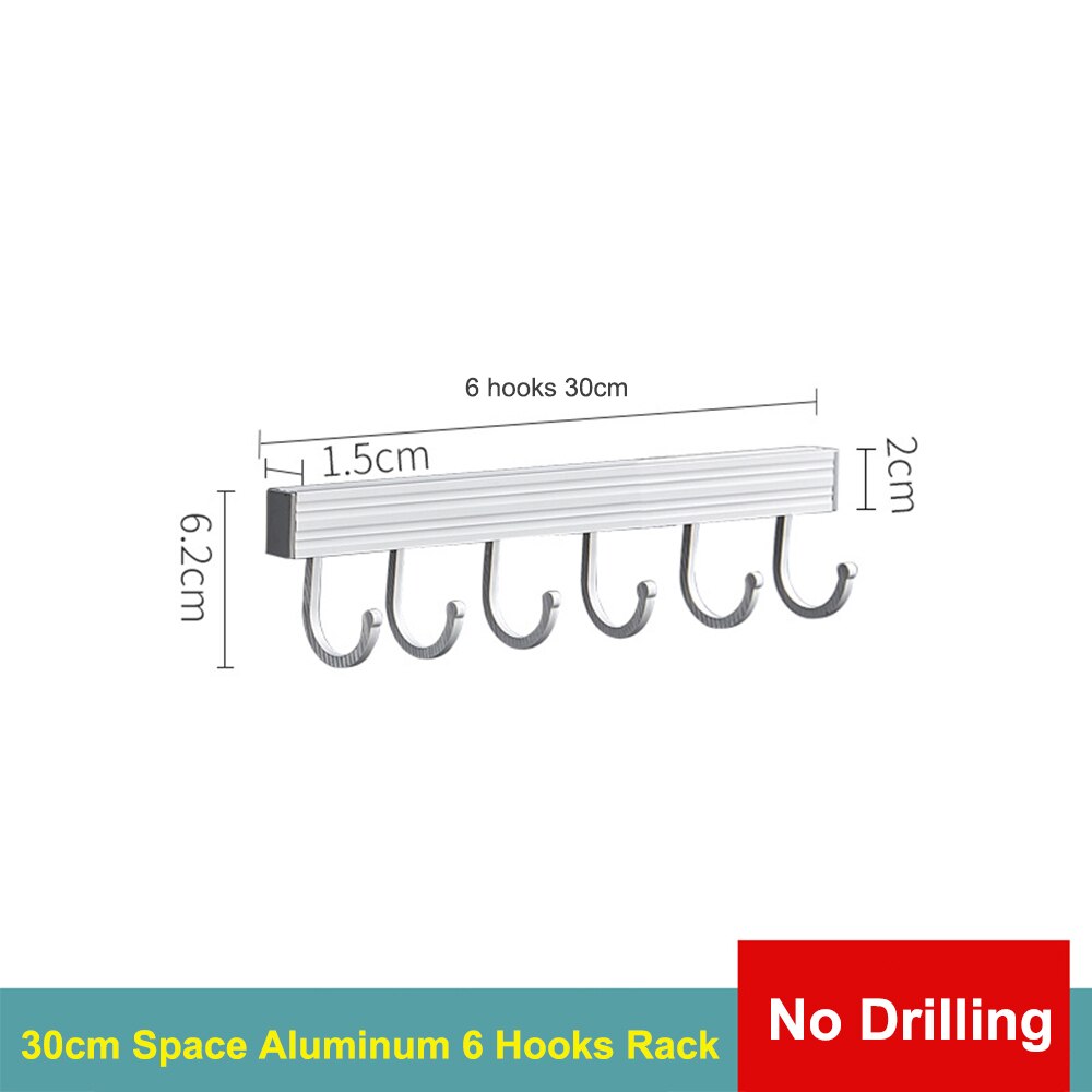 Kitchen Wall Shelf with Hook Spice Rack Rail Bar Wall Mounted Storage Hanger Kitchen Organizer Shelf Bathroom Accessories: 30cm