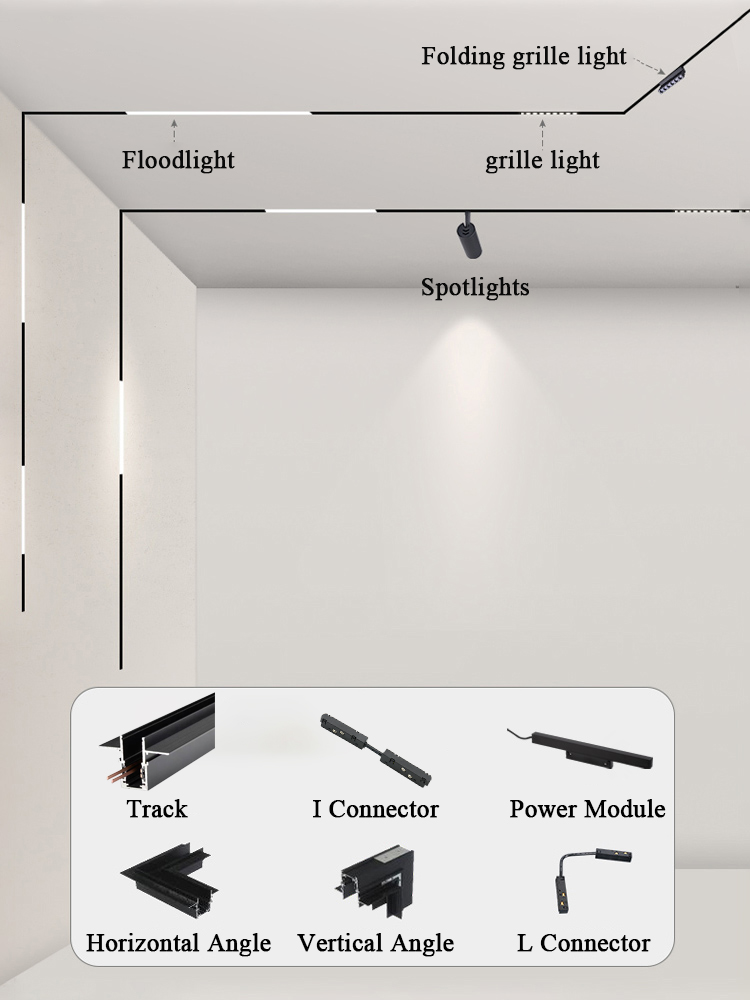 Kratka z reflektor szynowy magnetycznym o szerokości 15mm lampy przy powodzi nowoczesna wbudowana elastyczna liniowa reflektory doprowadziło sufitowa DC48V