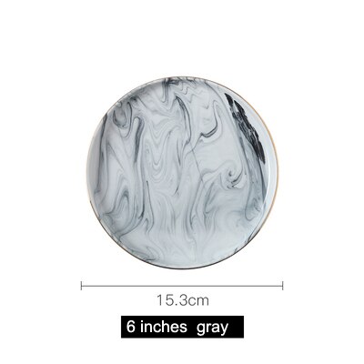 Nordic Phnom Penh Marbling Ceramic Plates Flat Tray cake Steak Plate Dinnerware Breakfast Plate Round dish tableware: gray 15.3cm