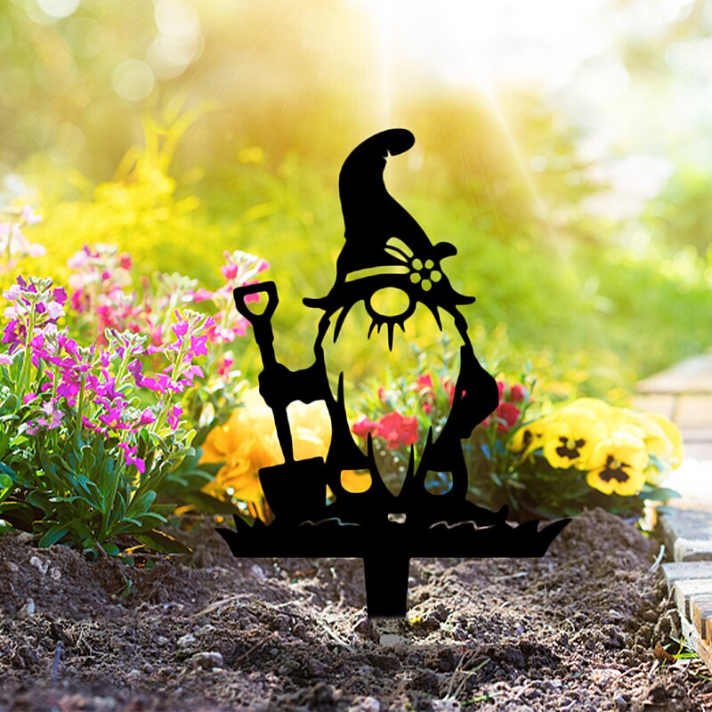 1/3 PCS Rustic Black Gnomes Silhouette Cute Metal Gnome Garden Statues Decorative Garden Stake For Yard Lawn Outdoor Decoration