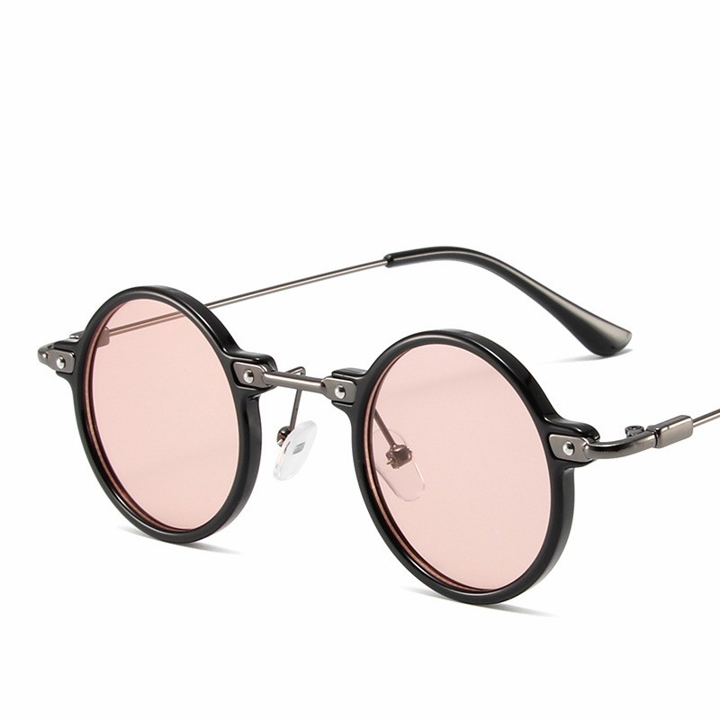 Okrągłe okulary przeciwsłoneczne dla mężczyzn Retro Steampunk okulary przeciwsłoneczne męskie damskie designerskie metalowe oprawki okulary ocienia oczka: Różowy