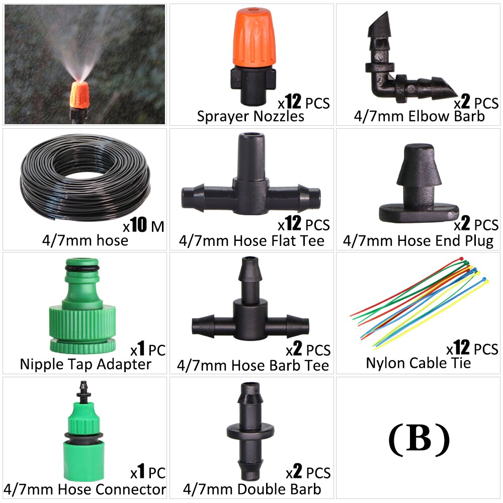 Garden Irrigation Kit Fog Nozzles Automatic Spray Sprinkler System 4/7mm Misting Watering Hose With Adjustable Dripper Connector: B