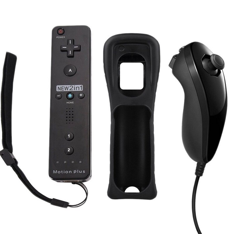 2 in 1 Wireless Gamepad Remote Controller per Nintendo Wii Built-in Motion Plus con Il Nunchuck per Joystick Video gioco Accessorio: Option1-Black