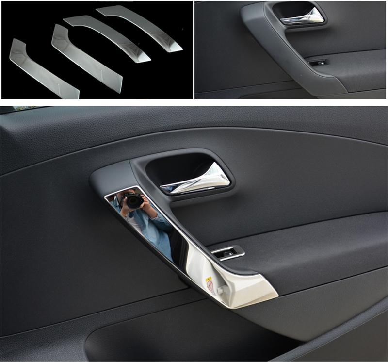 Bil styling för vw volkswagen polo bildörr armstöd handtag dekorativa trim lock klistermärke interiör biltillbehör: Silver-