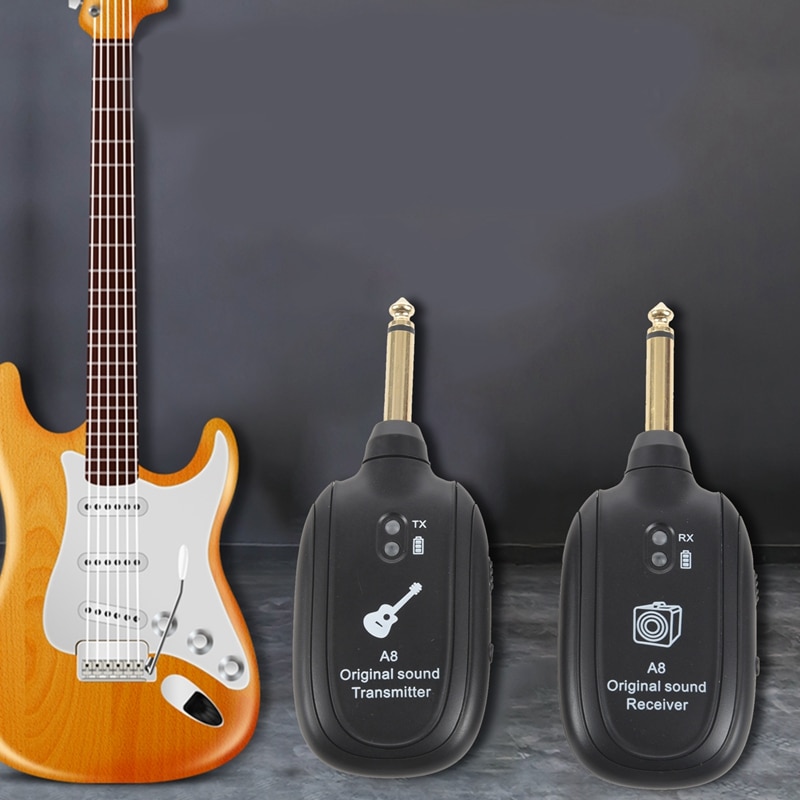 Uhf trådløs guitar system transmitter modtager indbygget trådløs genopladelig guitar sender