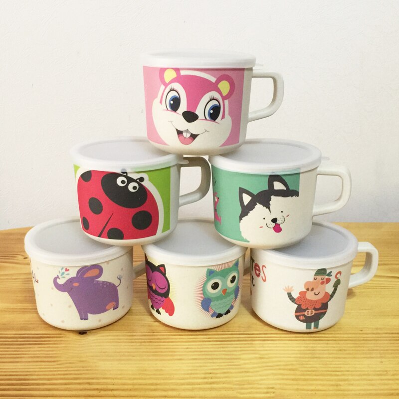 Babymuggar bambu djur söta babydrinkware med handtag natursäkert material barndrinkware