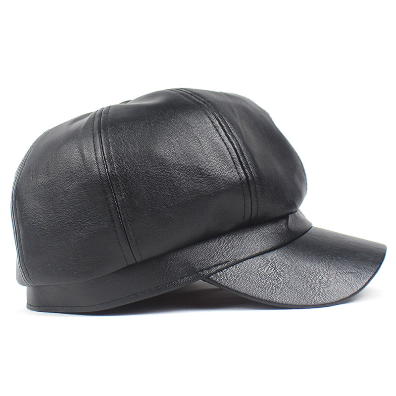 Lanxxy sort læder newsboy cap vintage baret mænd efterår vinter hatte til kvinder afslappet maler kasket