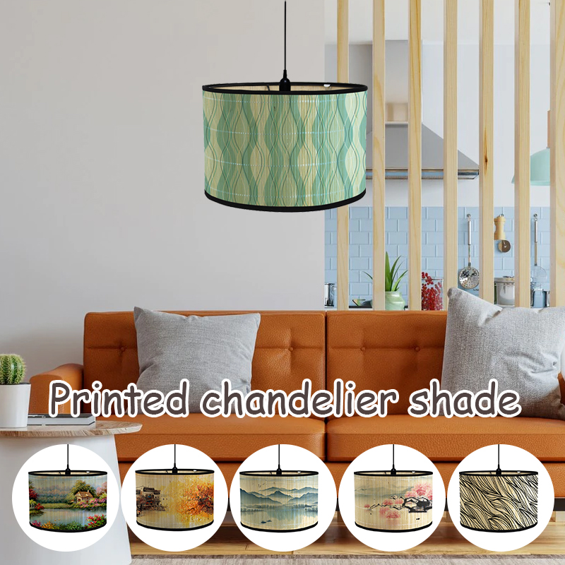 Pantalla de lámpara de pintura de paisaje de estilo japonés, cubierta de luz trenzada de bambú, pantallas de lámpara de pared de araña, pantalla de luz de Arte de Bambú