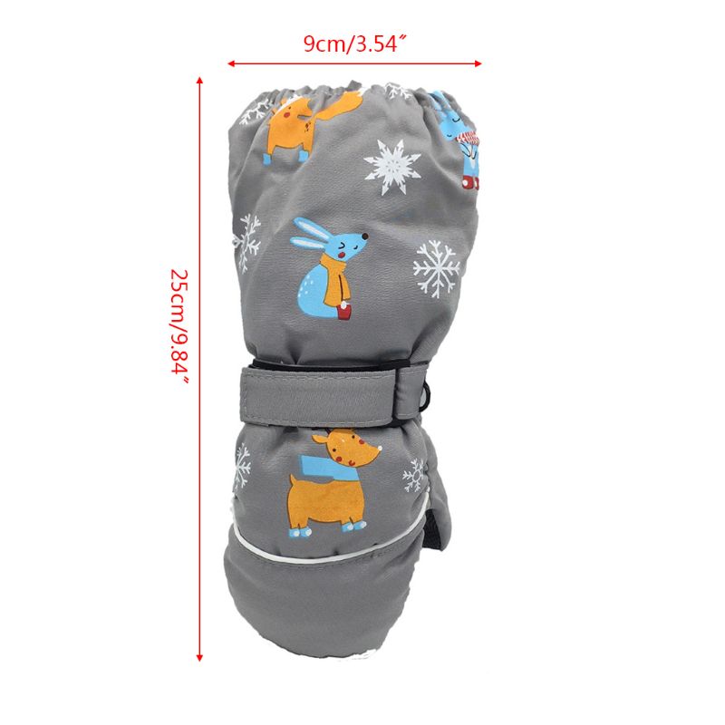 Winter Children Print Cartoon Deer Rabbit Thickening Ski Gloves Kids Windproof Waterproof Non-slip Long-sleeved Mittens