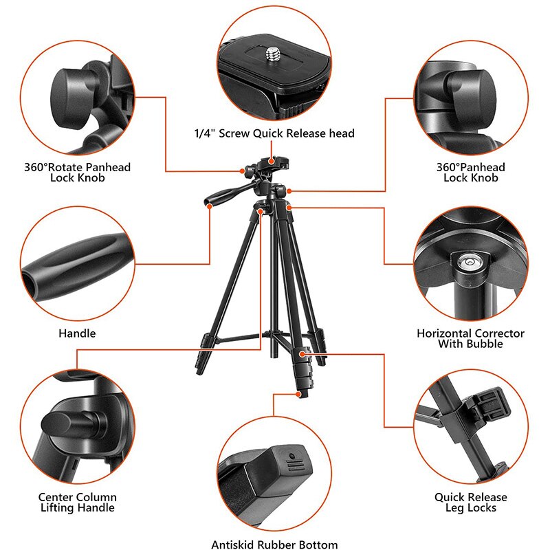 53-Inch Telefoon Statief, Statief Mirrorless Camera 'S, Met Bluetooth Afstandsbediening, Telefoon Statief, draagtas