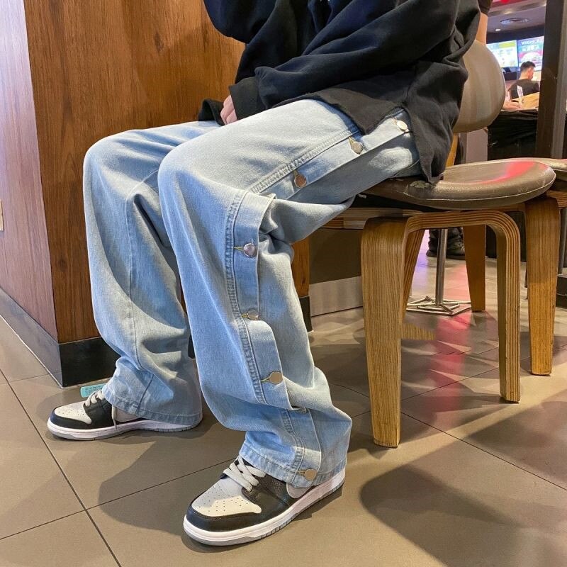 Pantalon en Denim pour femmes, coupe ample, couleur unie, tendance Hip hop, automne et hiver, jambes larges, taille moyenne, papa