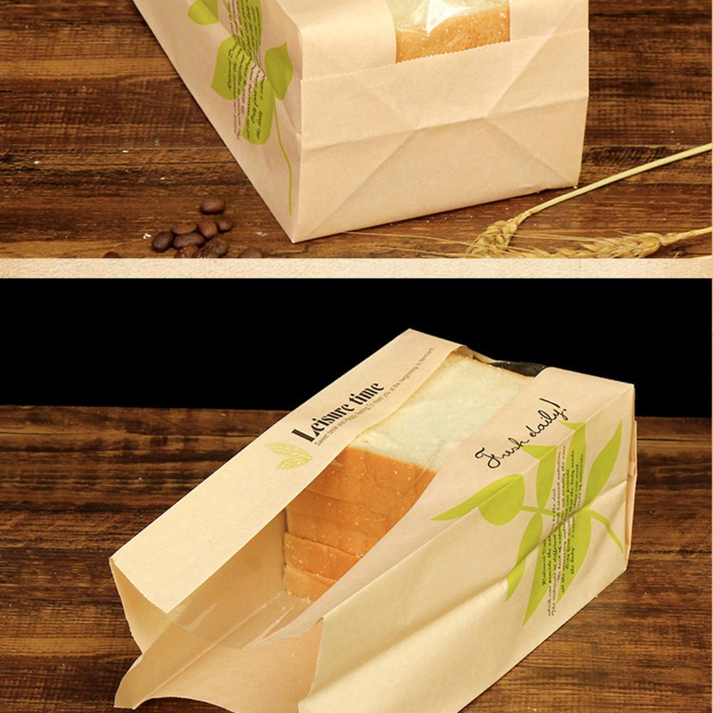 50Pcs Kraftpapier Green Leaf Vorm Voedsel Verpakking Cake Verpakking Lamineren Oilproof Tas