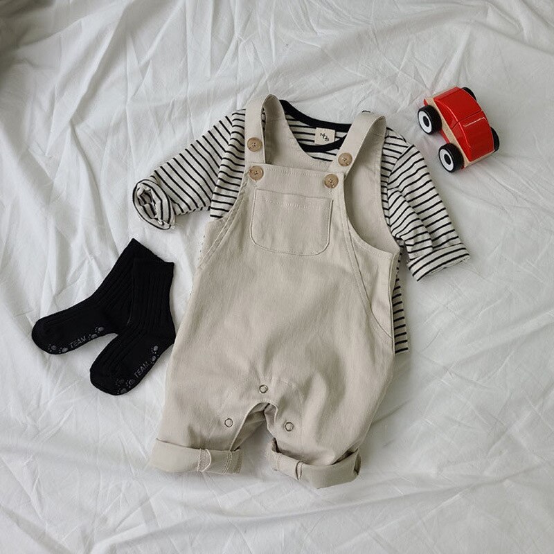 Autunno Del Bambino Del Bambino Delle Ragazze Dei Ragazzi solido Senza Maniche Pagliaccetto Della Tuta Outwear Pantaloni Vestiti 0-24M Del Bambino di Modo Tute E Salopette