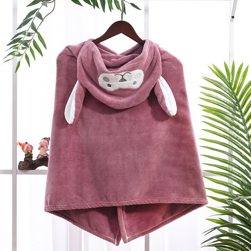 Toalla de baño con capucha para bebé, albornoz suave de lana de Coral para recién nacido, manta de absorción de agua infantil, Animal de dibujos animados: Taro purple