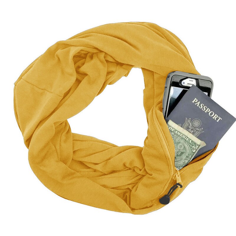Convertible Infinity Sjaal met Pocket Reis Infinity Sjaal All-Match Mode Vrouwen Sjaals Effen Soft Pocket Loop Sjaal: Yellow