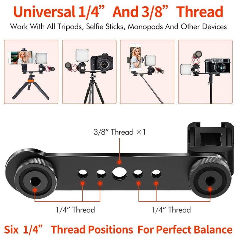 Triple Cold Shoe Extension Pole, Microphone Holder Extension Pole Holder with 1/4 3/8 Compatible Gimbal, Tripod, OSMO