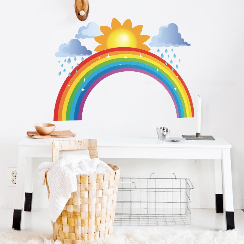 Regenboog Wolken Regen Zon Muursticker Home Decoratie Voor Baby Kids Kamers Slaapkamer Decor Cartoons Behang Zelfklevende Stickers
