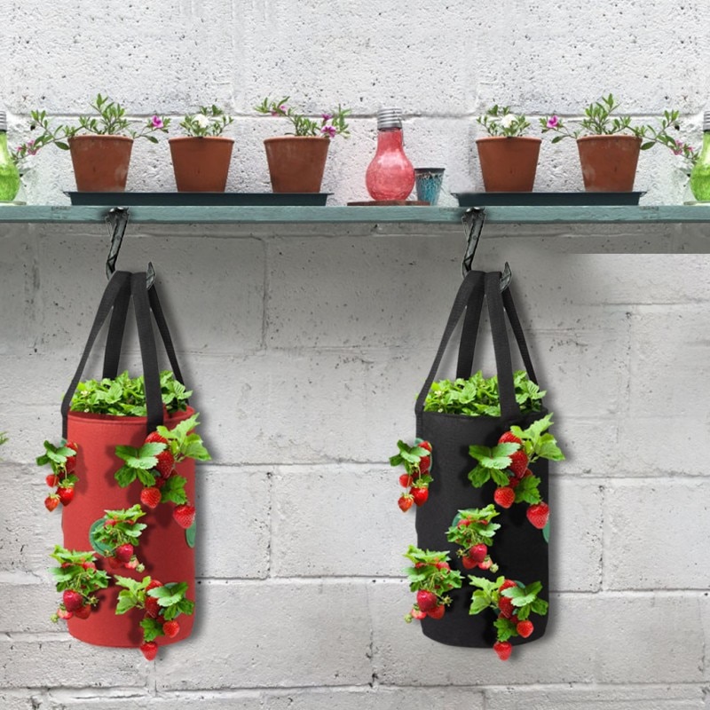 Bolsa de cultivo de fresas, tela no tejida Vertical para jardín, bolsa colgante para plantas, plantador de patatas y verduras para invernadero, 3 uds.