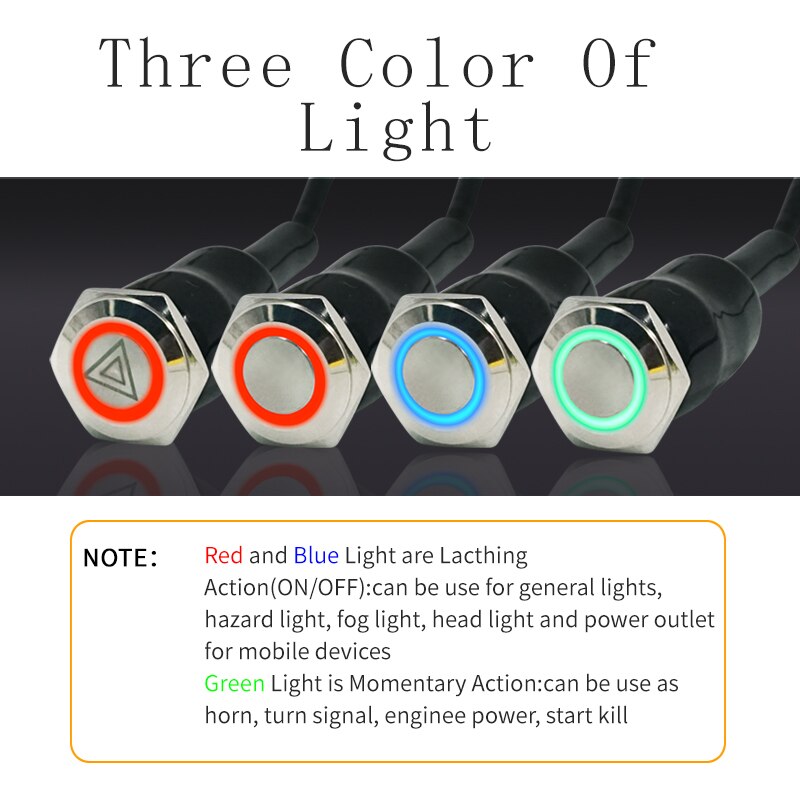 12V Stainless Steel LED Motorcycle Switch ON-OFF Handlebar Adjustable Mount Waterproof Switches Button Fog Light Warning Light