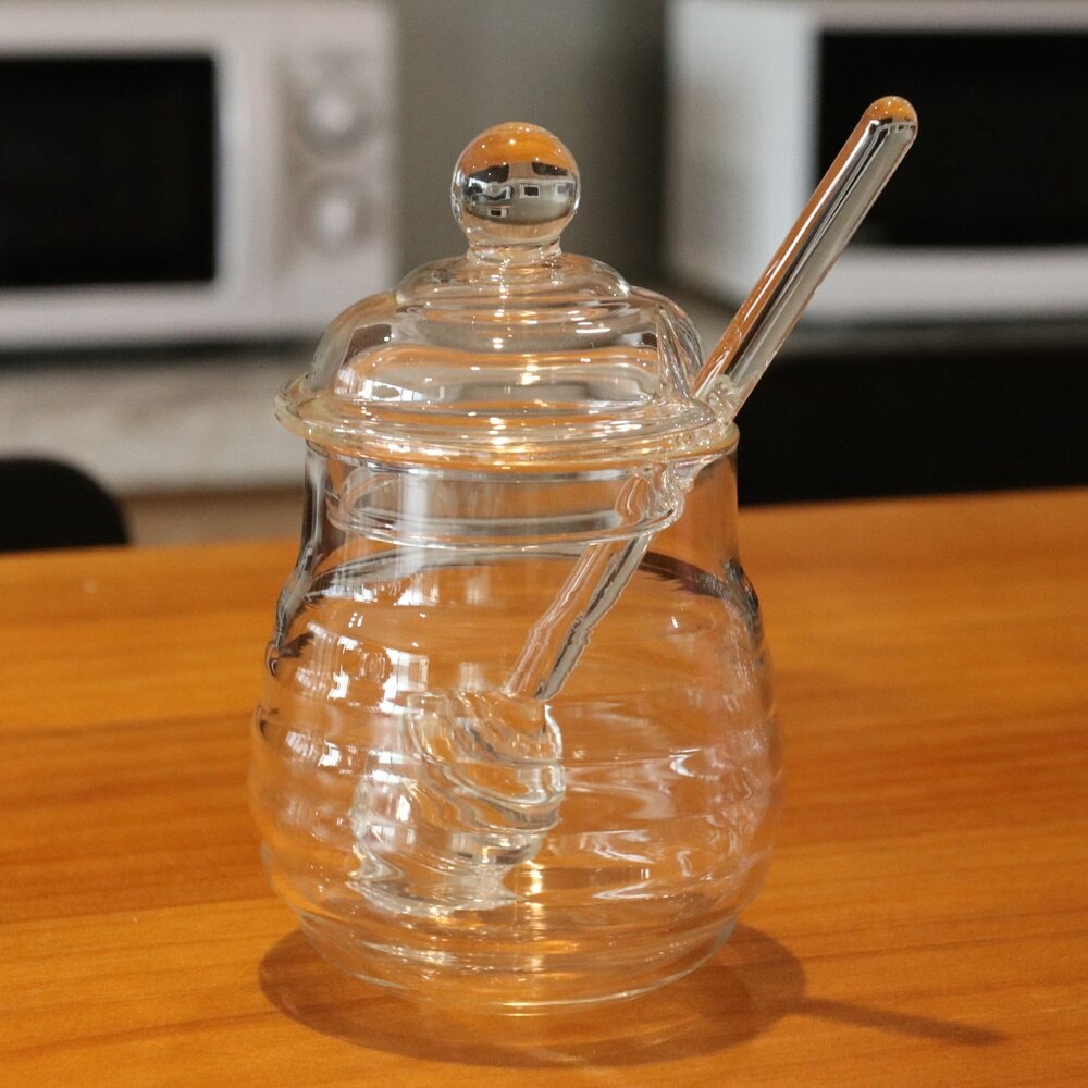 Bote de cristal para Miel de 250ml, tarro transparente para mermelada con cucharón y tapa para uso doméstico para Cocina