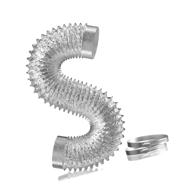 Kanalschlauch, Trockner-Entlüftungsschlauch mit 2 Klemmen, flexibler PVC- und Aluminiumkanal für Heizung, Kühlung, Belüftung und