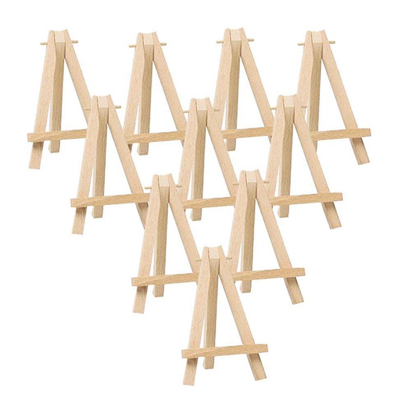 10Pcs Mini Wooden Artist Easel-Triangle Wedding Table Stand Display Holder - 15 X 8 Cm: Default Title