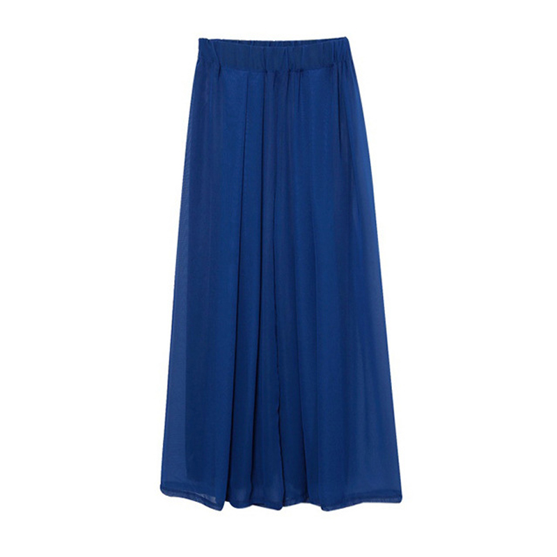 Plus Size Chiffon Wide-leg Pants Solid Black Blue Loose Pants Oversized Women Clothing Summer Autumn Spring Casual: 2XL / Blue
