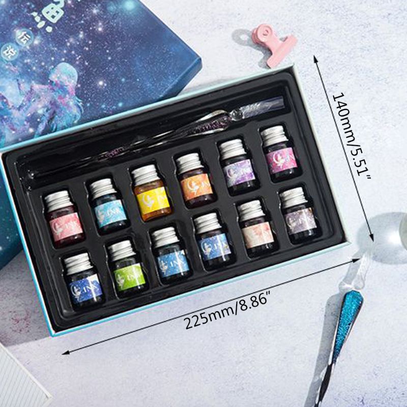Cristal ciel étoilé verre encre stylo verre Dip stylo pour écrire stylo plume ensemble