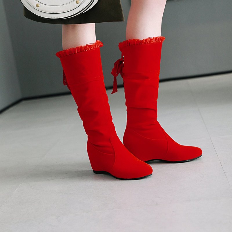 Woman Boots autumn Winter boots Wedges Boot high Heels Boots Mid-Calf Women increasing Booties size 34-43