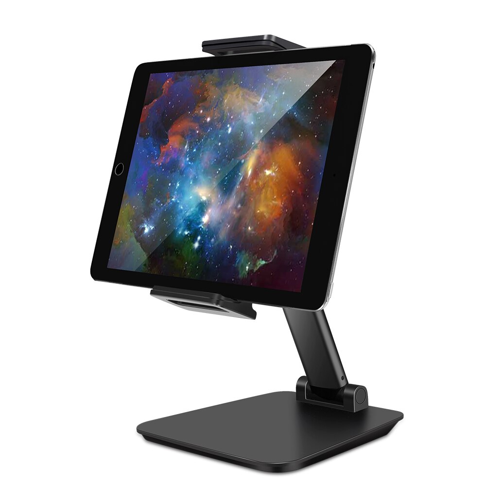 Adjustable Aluminum Desktop Tablet Phone Holder Stand Table Foldable Extend Support Desk Cell Phone Mount with Clip For iPad: Black