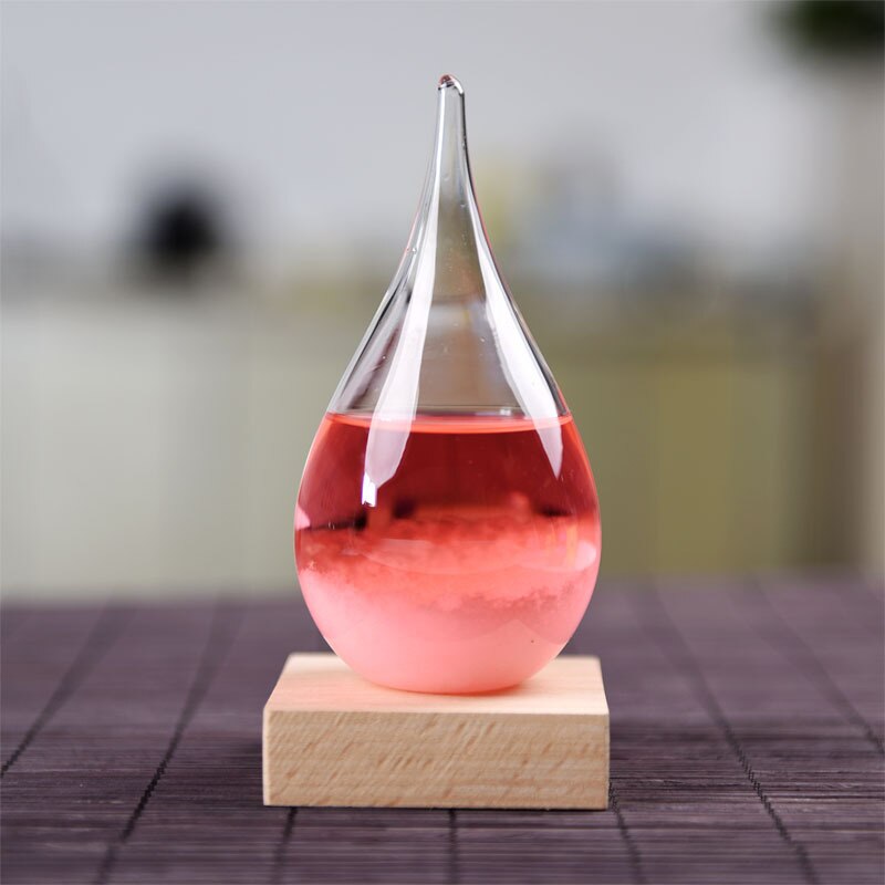 Sturm Glas Anzeichen nasser Prognose Dekorative Barometer Tropfen-Förmigen Kleine Flasche mit Holz Basis VA88: Rosa