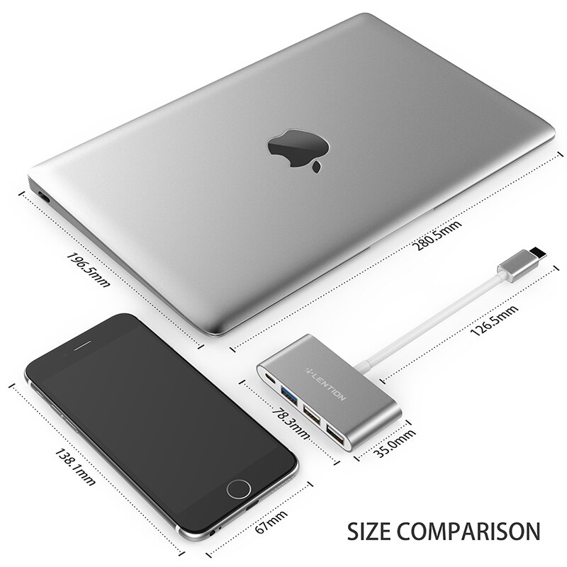 Lention USB-C Hub con il Tipo di C, USB 3.0, USB 2.0 per 2020-2016 MacBook Pro 13/15/16, Mac Multiporta di Ricarica e Collegamento Adattatore