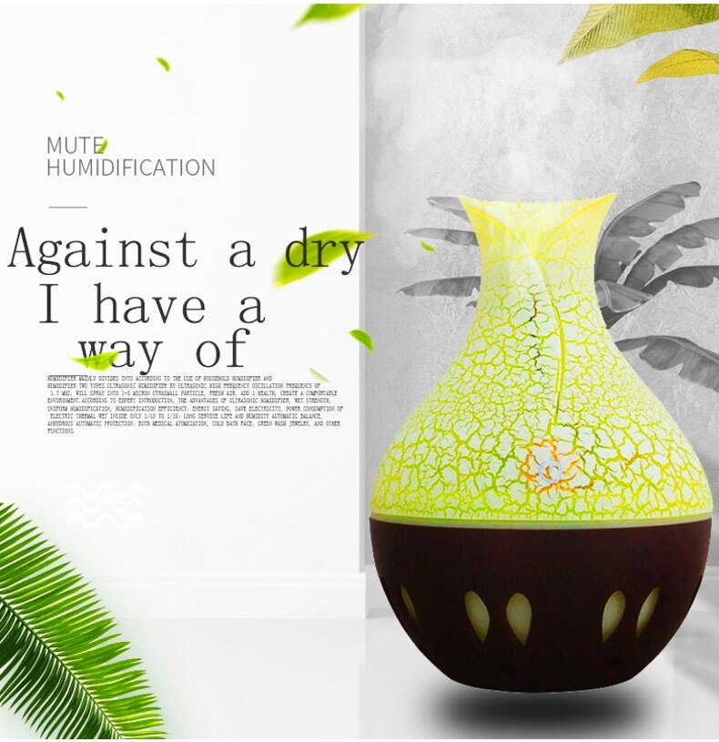 Vase Air Humidifer 130ML Aroma Essential Oil Diffuser Wood Crack LED Lamp Humidifier USB Home Aromatherapy