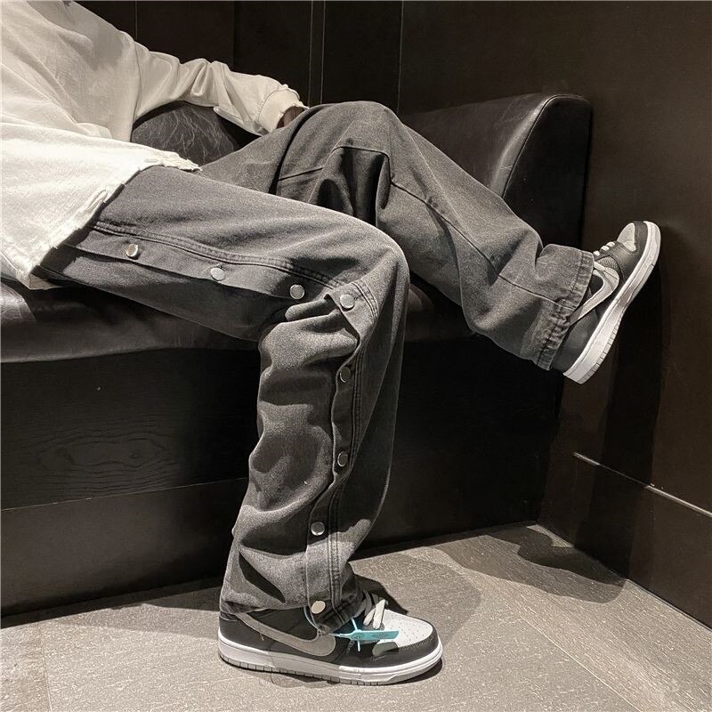 Pantalon en Denim pour femmes, coupe ample, couleur unie, tendance Hip hop, automne et hiver, jambes larges, taille moyenne, papa