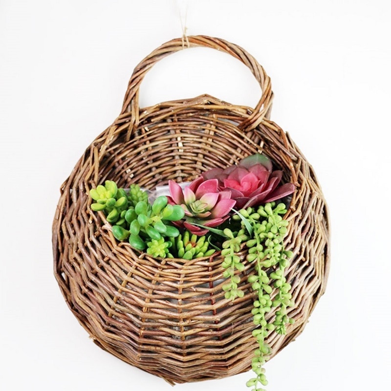 Cesta de vime natural para decoração, cesto de flores feita de tecido trançado para parede, vaso, pote, decoração