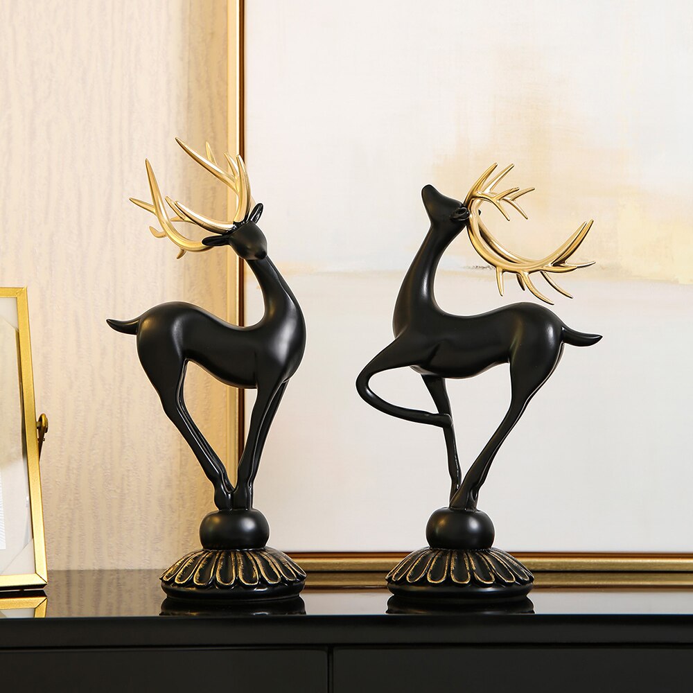 Deer Statue Figurines for Interior Crystal Ball Modern Home Decoration Living Room Decoration Desk Accessories Golden Craft