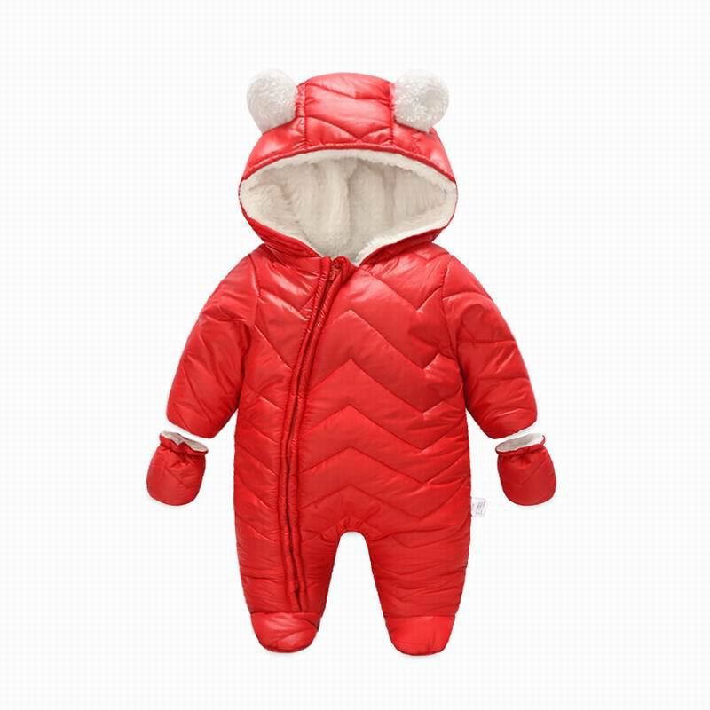 Baby Meisje Romper Winter Peuter Jongens Toevallige Lange Mouwen Met Capuchon Verdikte Wind Proof Fluwelen Rits Uitloper Kleding: red / 24M