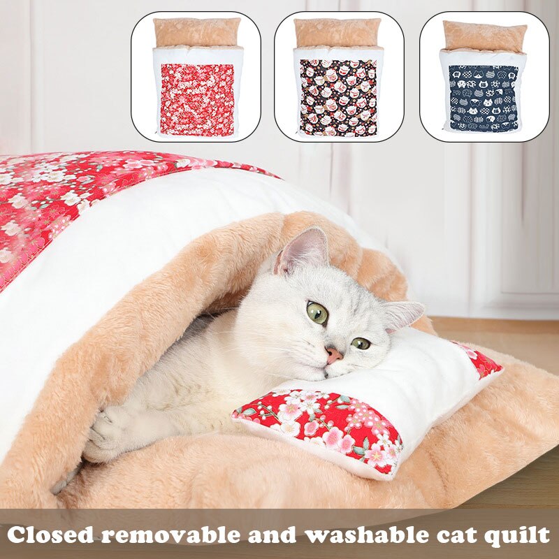 Sac de couchage amovible pour chat, lit d'hiver pour animal de compagnie, en velours, FOU99