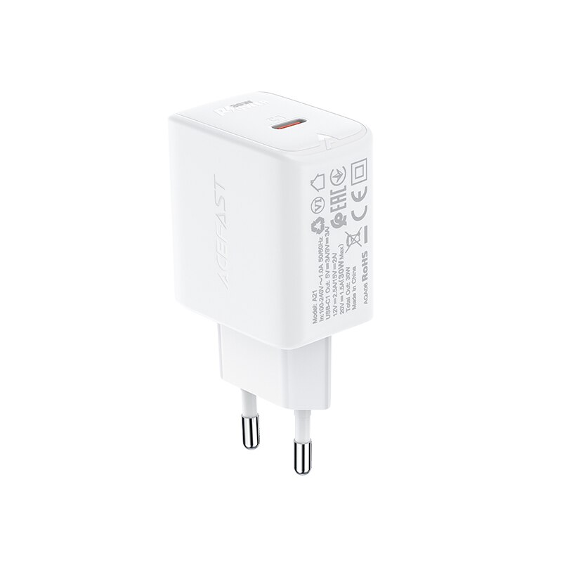 Acefast Usb C 30W Gan Pd Snelle Type C Lader Voor Iphone 13 12 Pro Max Snel Opladen QC4.0 pps Voor Ipad Air Pro 30W Gan Charger: EU White