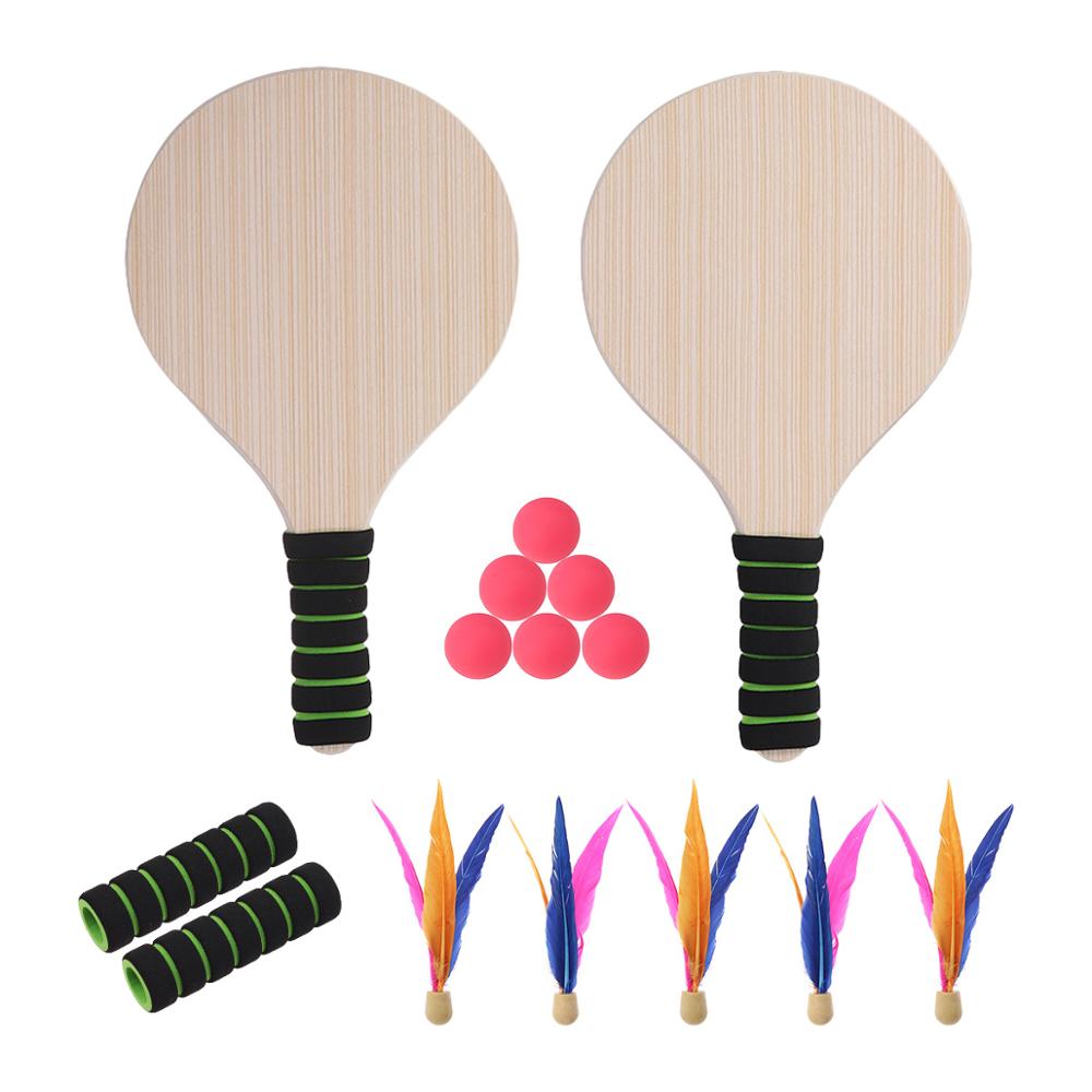 Spaß Strand Paddel Ball Spiel Badminton Tennis Tischtennis Strand Kricket Holz Schläger Paddel einstellen draussen Schläger Spiel für Erwachsene freundlicher