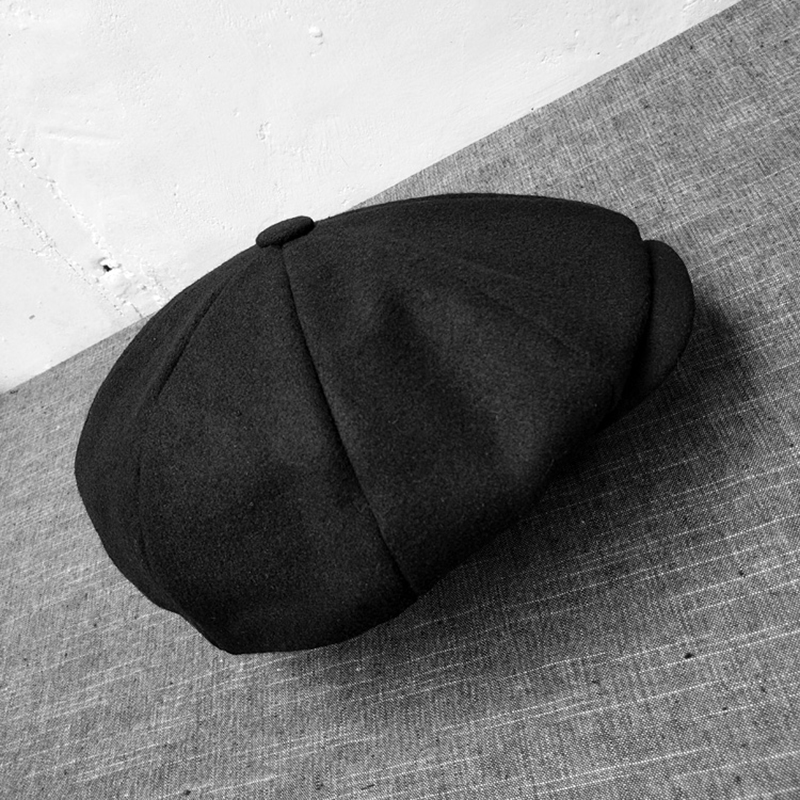 Chapeau en laine de chameau noir pour homme et femme, casquette à chevrons Tweed, octogonale, rétro, plat, collection hiver , BLM65