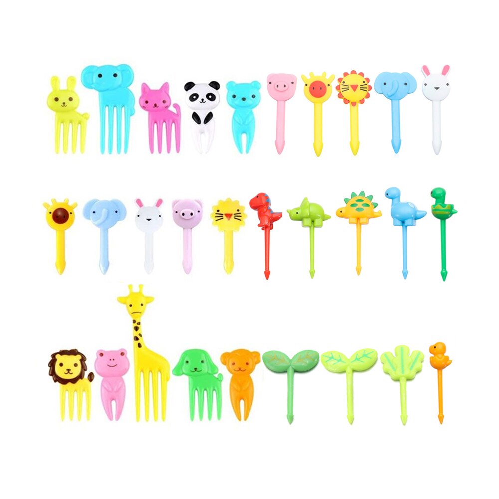 6-30PCS Cute Mini Cartoon Animal Farm Toothpicks Reusable Children Fruit Forks Vegetable Crockery Toddler Eating Accessories
