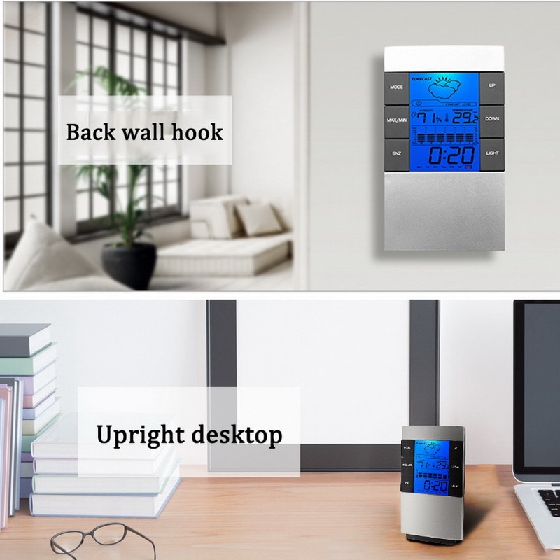 Junejour Thermometer Hygrometer Weather Station Clock Room Temperature and Humidity Monitor Gauge Battery Operated