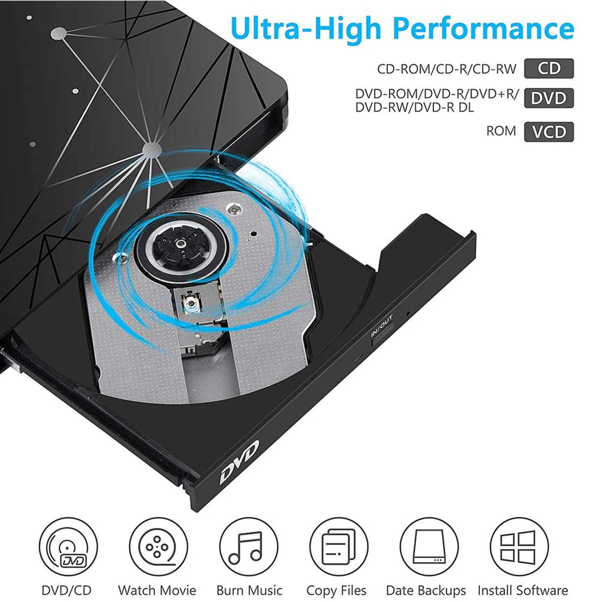 External Optical Drive USB3.0 Portable CD DVD Drive Writer Burner Optical Player Multi-Functional DVD Drive For PC Laptop