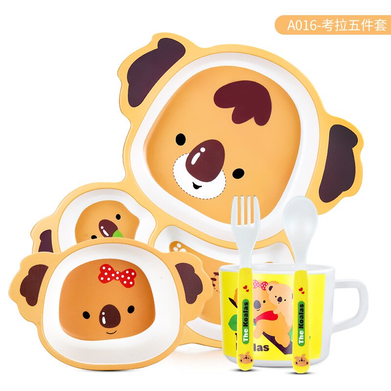 Bamboe Kinderen Servies Set, Kinderen Gerechten, Voedsel Plaat Kom Kop Lepel Vork Servies, Cartoon Servies, gezonde Maaltijd, Bpa Gratis: D