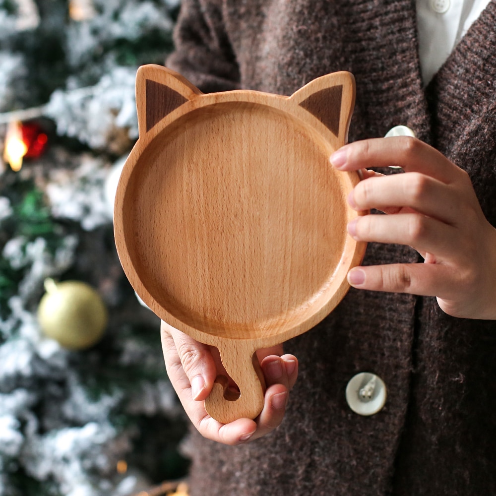 Wooden Cartoon Snack Tray Fruit Bread Dessert Cake Storage Tray Children Breakfast Cute Plate Kitchen Organizer Tools