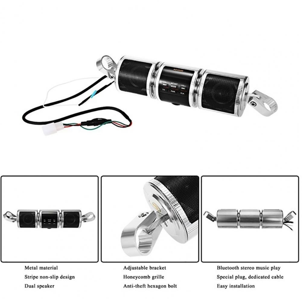Handlebar Motorcycle MP3 Player Speaker Bluetooth Music FM Radio Waterproof Adjustable Bracket Motorbike Audio Stereo 12V