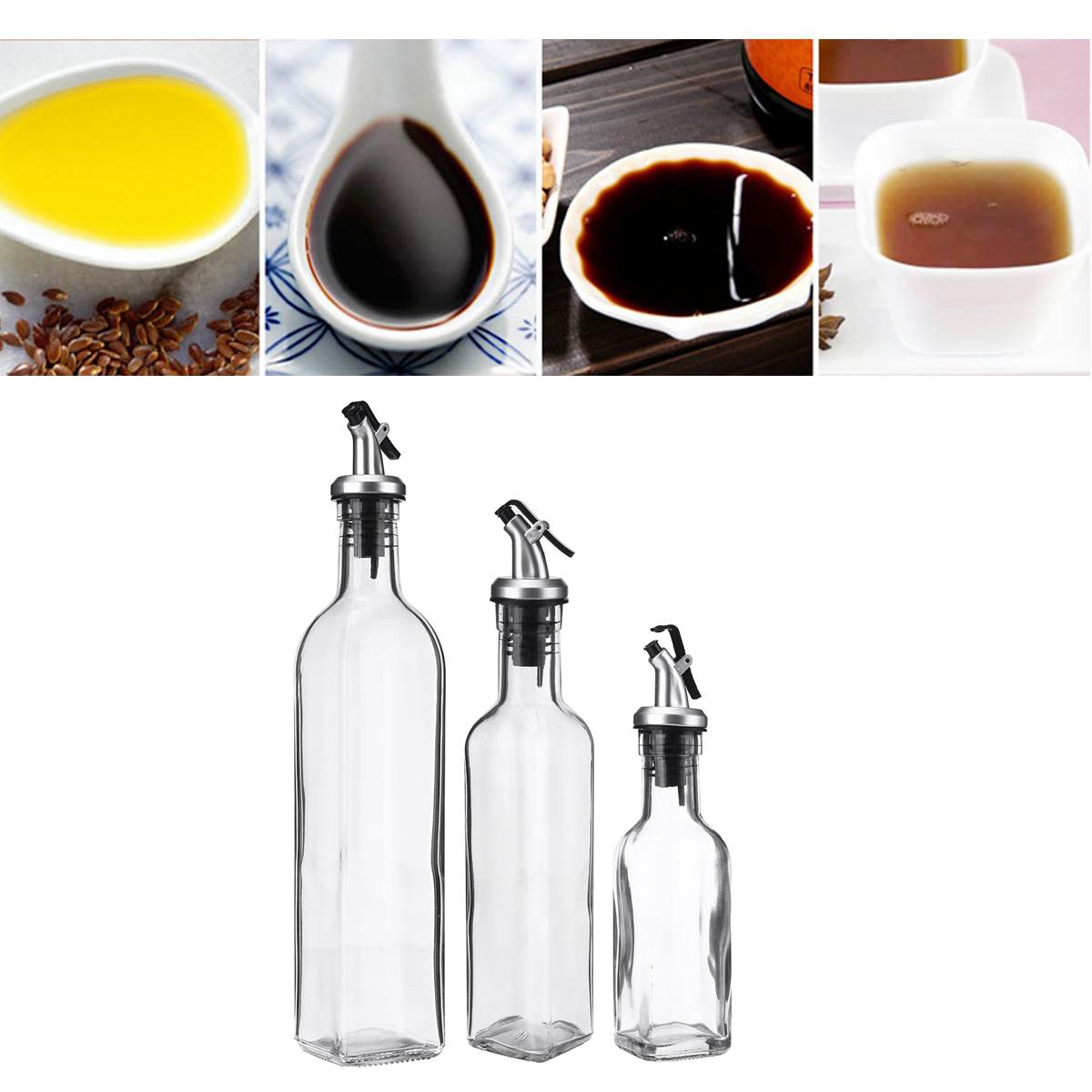 500/250/150ml Transparent Glass Oil Bottle Olive Oil Vinegar Dispenser Pourer Bottles Kitchen Cooking Storage Tools Container