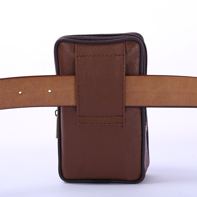 men's vertical mobile phone bag double zipper wear belt purse soft leather men's wallet assurance