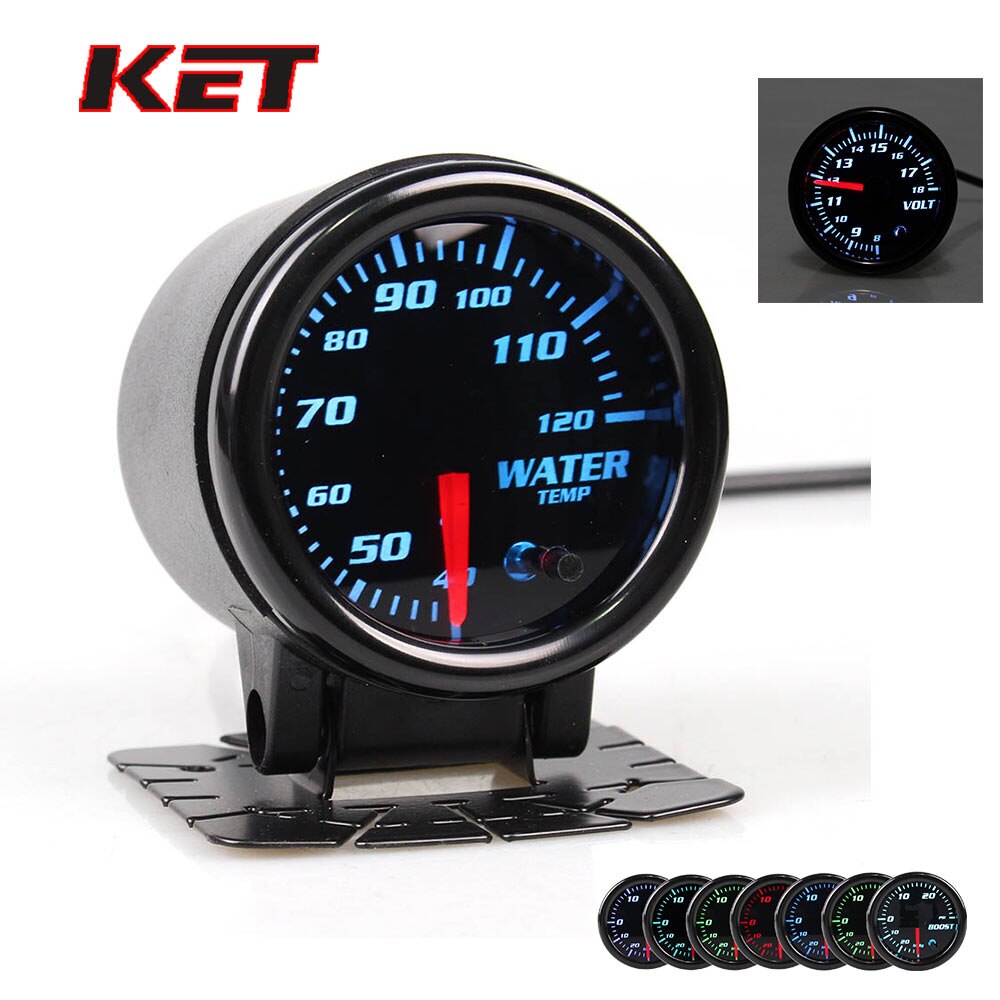 KET 2 "52mm 7 LED Color humo cara grados Fahrenheit y Celsius Indicador de temperatura de agua medidor de temperatura con Sensor coche medidor Indicador de